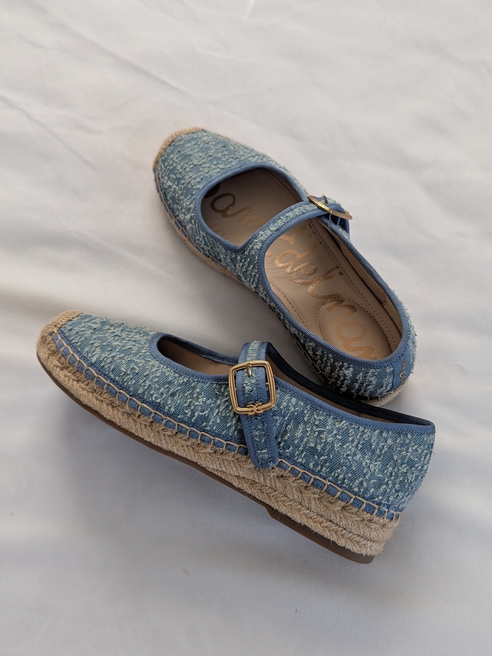 Sam Edelman Denim Blue Mary Jane Espadrille Flats with Buckle